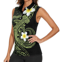 Aloha Hammerhead Shark Women Sleeveless Polo Shirt Lime Rickey Hawaiian Kakau Tribal Tattoo