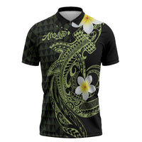 Aloha Hammerhead Shark Zipper Polo Shirt Lime Rickey Hawaiian Kakau Tribal Tattoo - Polynesian Pride
