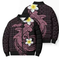 Aloha Hammerhead Shark Bomber Puffer Jacket Vivacious Pink Hawaiian Kakau Tribal Tattoo - Polynesian Pride