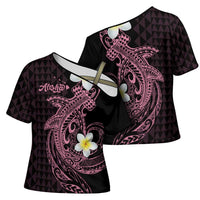 Aloha Hammerhead Shark Cross Shoulder Shirt Vivacious Pink Hawaiian Kakau Tribal Tattoo - Polynesian Pride