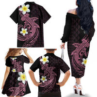 Aloha Hammerhead Shark Family Matching Off The Shoulder Long Sleeve Dress and Hawaiian Shirt Vivacious Pink Hawaiian Kakau Tribal Tattoo