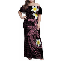Aloha Hammerhead Shark Family Matching Off Shoulder Maxi Dress and Hawaiian Shirt Vivacious Pink Hawaiian Kakau Tribal Tattoo