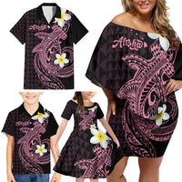 Aloha Hammerhead Shark Family Matching Off Shoulder Short Dress and Hawaiian Shirt Vivacious Pink Hawaiian Kakau Tribal Tattoo