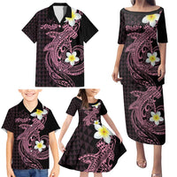 Aloha Hammerhead Shark Family Matching Puletasi and Hawaiian Shirt Vivacious Pink Hawaiian Kakau Tribal Tattoo