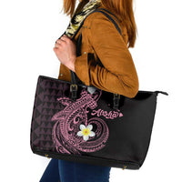 Aloha Hammerhead Shark Leather Tote Bag Vivacious Pink Hawaiian Kakau Tribal Tattoo