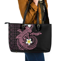 Aloha Hammerhead Shark Leather Tote Bag Vivacious Pink Hawaiian Kakau Tribal Tattoo