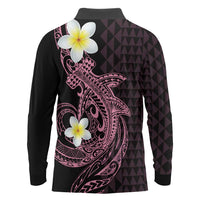 Aloha Hammerhead Shark Long Sleeve Polo Shirt Vivacious Pink Hawaiian Kakau Tribal Tattoo
