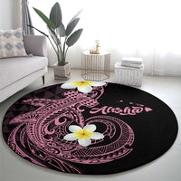 Aloha Hammerhead Shark Round Carpet Vivacious Pink Hawaiian Kakau Tribal Tattoo