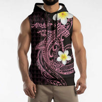 Aloha Hammerhead Shark Sleeveless Hoodie Vivacious Pink Hawaiian Kakau Tribal Tattoo - Polynesian Pride