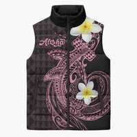 Aloha Hammerhead Shark Sleeveless Puffer Jacket Vivacious Pink Hawaiian Kakau Tribal Tattoo - Polynesian Pride