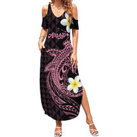 Aloha Hammerhead Shark Summer Maxi Dress Vivacious Pink Hawaiian Kakau Tribal Tattoo