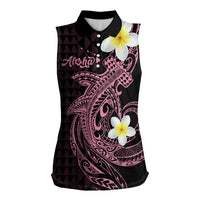 Aloha Hammerhead Shark Women Sleeveless Polo Shirt Vivacious Pink Hawaiian Kakau Tribal Tattoo