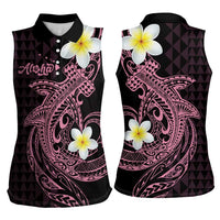 Aloha Hammerhead Shark Women Sleeveless Polo Shirt Vivacious Pink Hawaiian Kakau Tribal Tattoo
