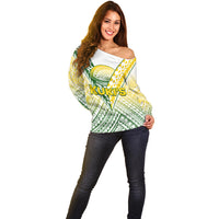 (Custom Text And Number) The Kuki's Cook Islands Rugby Off Shoulder Sweater Be Unique Vibe White LT9 - Polynesian Pride