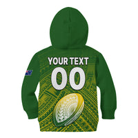 (Custom Text And Number) The Kuki's Cook Islands Rugby Kid Hoodie Be Unique Vibe Green LT9 - Polynesian Pride