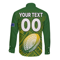 (Custom Text And Number) The Kuki's Cook Islands Rugby Long Sleeve Button Shirt Be Unique Vibe Green LT9 - Polynesian Pride