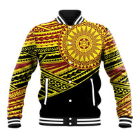 Personalised Tonga Ha apai High School Baseball Jacket Ngatu Fonulei Pattern LT9 Unisex Gold - Polynesian Pride