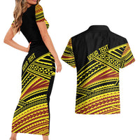 Personalised Tonga Ha apai High School Couples Matching Short Sleeve Bodycon Dress and Hawaiian Shirt Ngatu Fonulei Pattern LT9 - Polynesian Pride