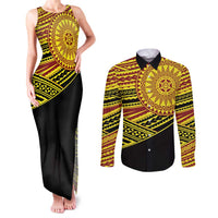 Personalised Tonga Ha apai High School Couples Matching Tank Maxi Dress and Long Sleeve Button Shirt Ngatu Fonulei Pattern LT9 Gold - Polynesian Pride