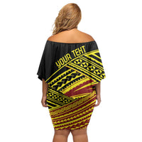 Personalised Tonga Ha apai High School Family Matching Off Shoulder Short Dress and Hawaiian Shirt Ngatu Fonulei Pattern