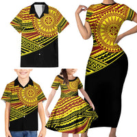 Personalised Tonga Ha apai High School Family Matching Short Sleeve Bodycon Dress and Hawaiian Shirt Ngatu Fonulei Pattern