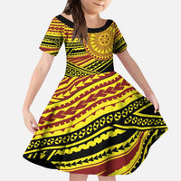 Personalised Tonga Ha apai High School Kid Short Sleeve Dress Ngatu Fonulei Pattern LT9 KID Gold - Polynesian Pride