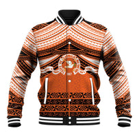 Personalised Tonga Tailulu College Baseball Jacket Polynesian Ngatu Tribal LT9 Unisex Orange - Polynesian Pride