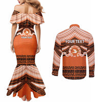 Personalised Tonga Tailulu College Couples Matching Mermaid Dress and Long Sleeve Button Shirt Polynesian Ngatu Tribal LT9 - Polynesian Pride