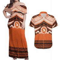 Personalised Tonga Tailulu College Couples Matching Off Shoulder Maxi Dress and Hawaiian Shirt Polynesian Ngatu Tribal