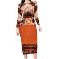 Personalised Tonga Tailulu College Long Sleeve Bodycon Dress Polynesian Ngatu Tribal