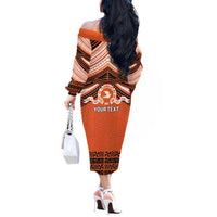 Personalised Tonga Tailulu College Off The Shoulder Long Sleeve Dress Polynesian Ngatu Tribal