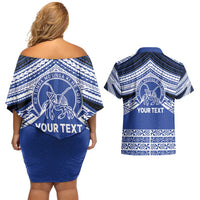 Personalised Tonga Taufa'ahau Pilolevu College Couples Matching Off Shoulder Short Dress and Hawaiian Shirt Polynesian Ngatu Tribal