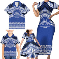 Personalised Tonga Taufa'ahau Pilolevu College Family Matching Short Sleeve Bodycon Dress and Hawaiian Shirt Polynesian Ngatu Tribal