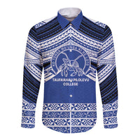 Personalised Tonga Taufa'ahau Pilolevu College Long Sleeve Button Shirt Polynesian Ngatu Tribal LT9 Unisex Blue - Polynesian Pride