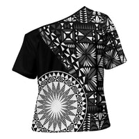Black Tongan Ngatu Fonulei Pattern Cross Shoulder Shirt LT9 - Polynesian Pride