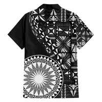 Black Tongan Ngatu Fonulei Pattern Family Matching Off Shoulder Short Dress and Hawaiian Shirt