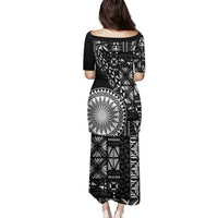 Black Tongan Ngatu Fonulei Pattern Family Matching Puletasi and Hawaiian Shirt