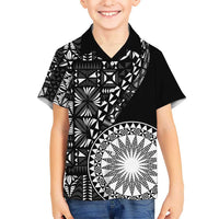Black Tongan Ngatu Fonulei Pattern Kid Hawaiian Shirt LT9 Kid Black - Polynesian Pride