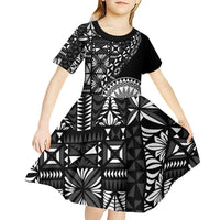Black Tongan Ngatu Fonulei Pattern Kid Short Sleeve Dress LT9 - Polynesian Pride