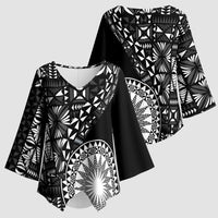 Black Tongan Ngatu Fonulei Pattern Kimono Sleeve Blouse LT9 - Polynesian Pride