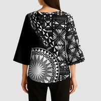Black Tongan Ngatu Fonulei Pattern Kimono Sleeve Blouse LT9 - Polynesian Pride