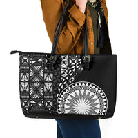 Black Tongan Ngatu Fonulei Pattern Leather Tote Bag LT9 - Polynesian Pride