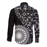 Black Tongan Ngatu Fonulei Pattern Long Sleeve Button Shirt LT9 - Polynesian Pride
