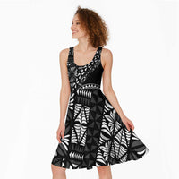 Black Tongan Ngatu Fonulei Pattern Midi Dress - Polynesian Pride