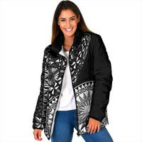Black Tongan Ngatu Fonulei Pattern Padded Jacket LT9 Women Black - Polynesian Pride