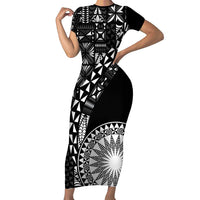Black Tongan Ngatu Fonulei Pattern Short Sleeve Bodycon Dress