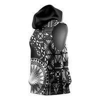 Black Tongan Ngatu Fonulei Pattern Sleeveless Hoodie LT9 - Polynesian Pride
