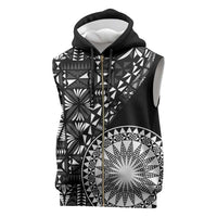 Black Tongan Ngatu Fonulei Pattern Sleeveless Zip Hoodie LT9 Black - Polynesian Pride