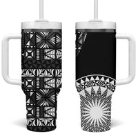 Black Tongan Ngatu Fonulei Pattern Tumbler With Handle