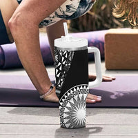 Black Tongan Ngatu Fonulei Pattern Tumbler With Handle